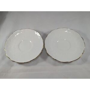 Mint Aynsley pair (2) White‎ Saucer With Gold Rim Petal Design No Cups